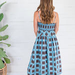 Sherri Blue + Brown Checkerboard Maxi Dress Entro