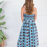 Sherri Blue + Brown Checkerboard Maxi Dress Entro