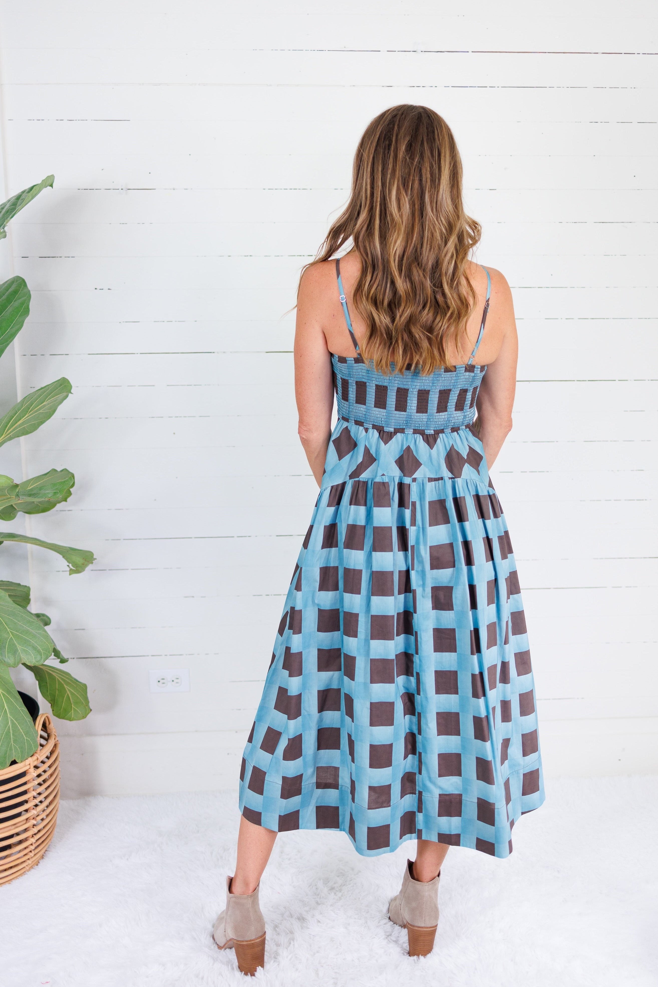 Sherri Blue + Brown Checkerboard Maxi Dress Entro