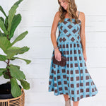 Sherri Blue + Brown Checkerboard Maxi Dress Entro