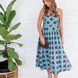 Sherri Blue + Brown Checkerboard Maxi Dress Entro