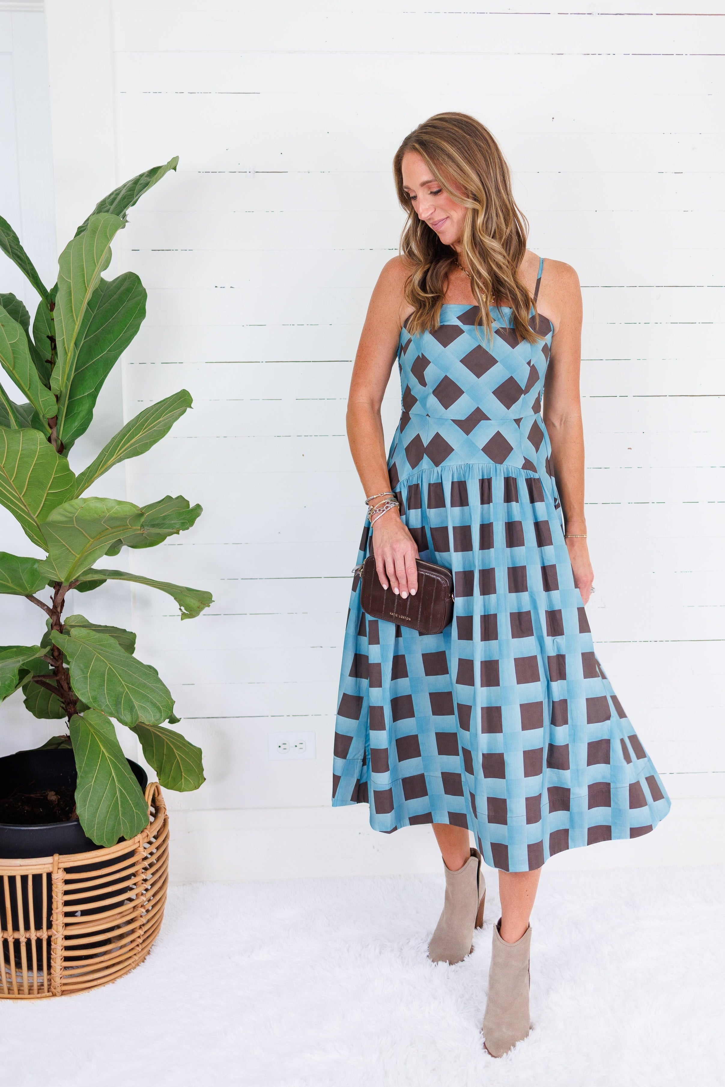 Sherri Blue + Brown Checkerboard Maxi Dress Entro