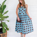 Sherri Blue + Brown Checkerboard Maxi Dress Entro