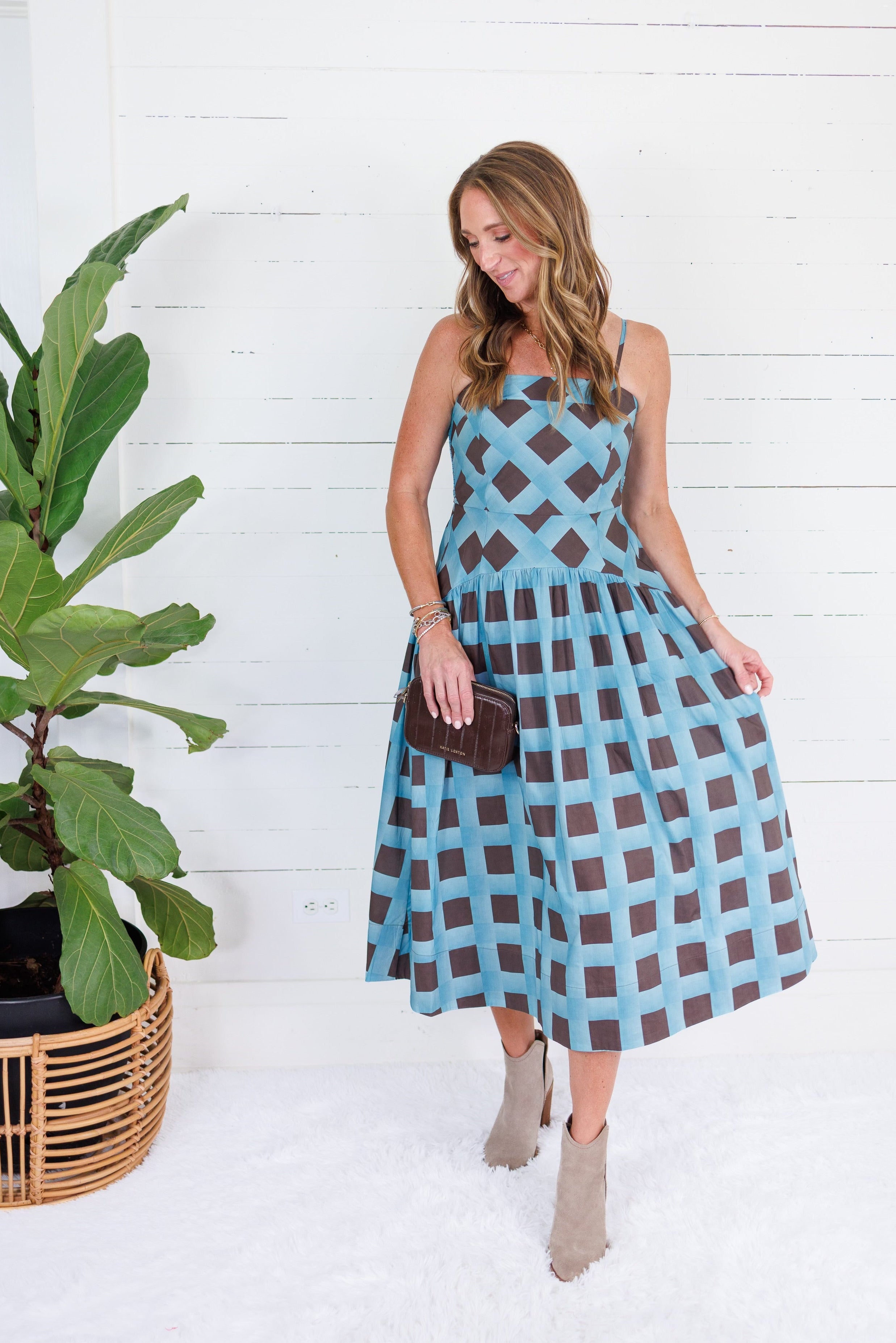 Sherri Blue + Brown Checkerboard Maxi Dress Entro