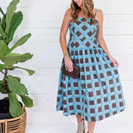 Sherri Blue + Brown Checkerboard Maxi Dress Entro