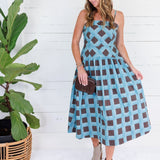 Sherri Blue + Brown Checkerboard Maxi Dress Entro