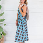 Sherri Blue + Brown Checkerboard Maxi Dress Entro