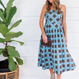Sherri Blue + Brown Checkerboard Maxi Dress Entro
