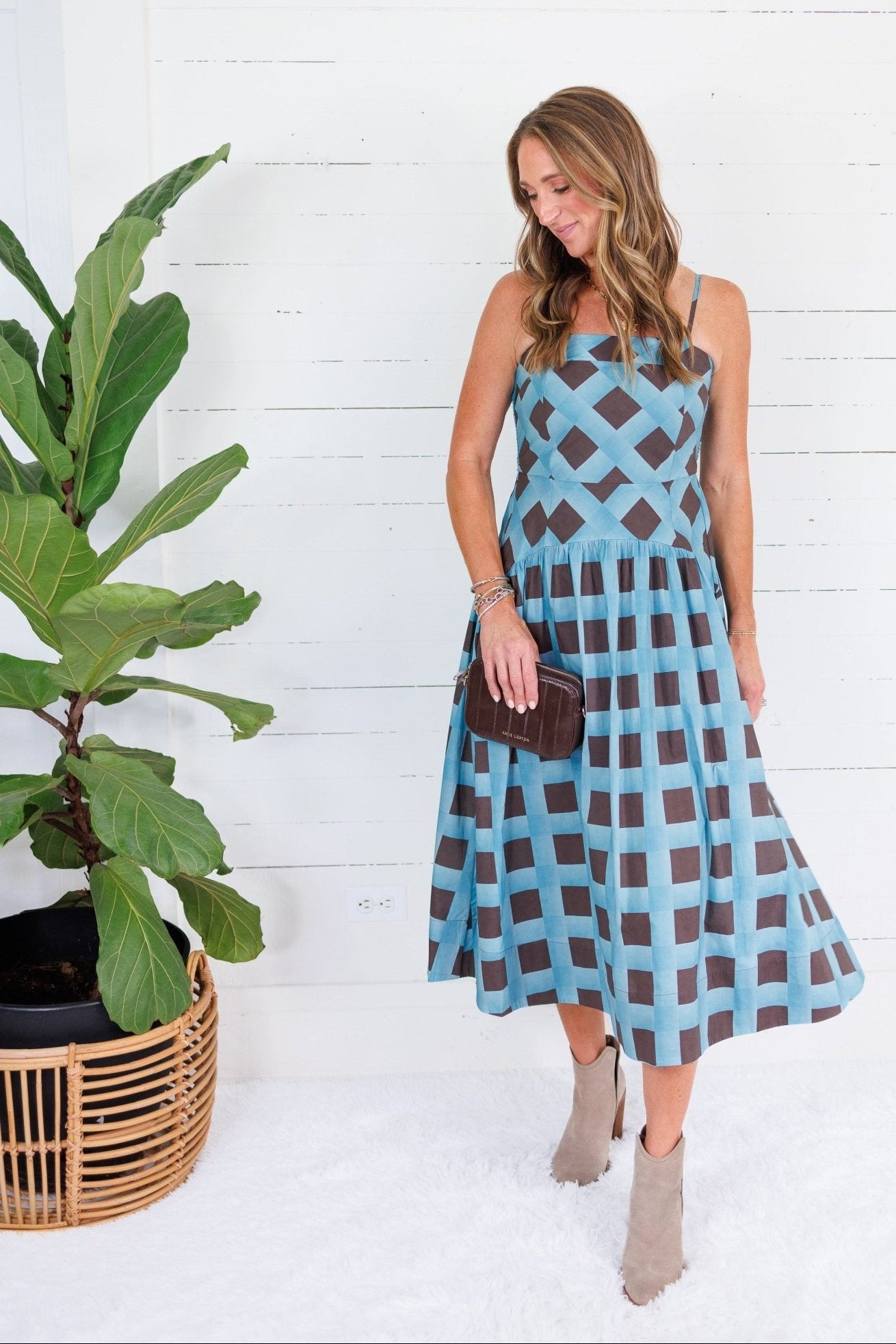 Sherri Blue + Brown Checkerboard Maxi Dress Entro