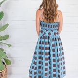 Sherri Blue + Brown Checkerboard Maxi Dress Entro