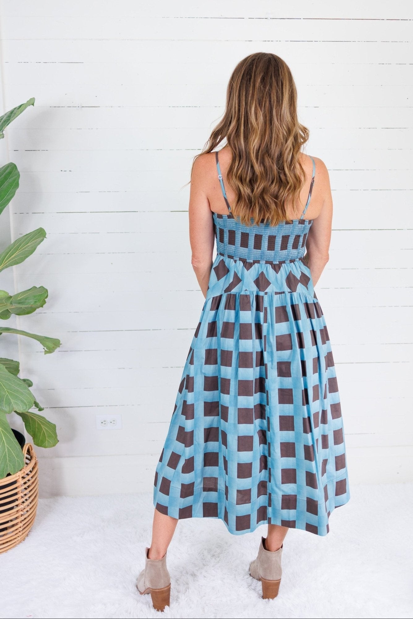 Sherri Blue + Brown Checkerboard Maxi Dress Entro