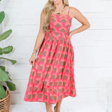 Sherri Coral + Brown Checkerboard Maxi Dress Entro