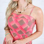 Sherri Coral + Brown Checkerboard Maxi Dress Entro