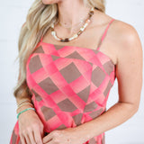 Sherri Coral + Brown Checkerboard Maxi Dress Entro