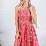 Sherri Coral + Brown Checkerboard Maxi Dress Entro