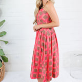 Sherri Coral + Brown Checkerboard Maxi Dress Entro
