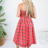 Sherri Coral + Brown Checkerboard Maxi Dress Entro