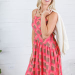 Sherri Coral + Brown Checkerboard Maxi Dress Entro