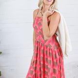 Sherri Coral + Brown Checkerboard Maxi Dress Entro