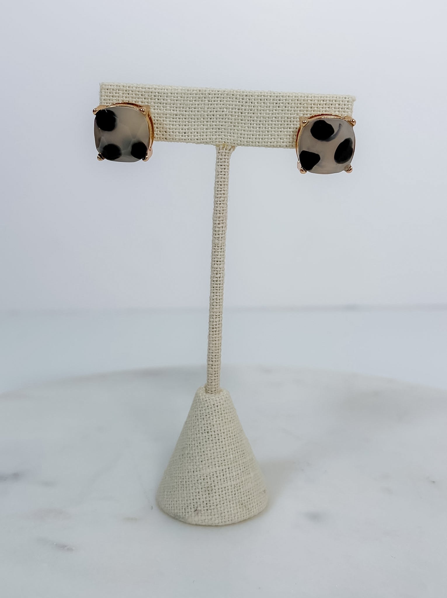Sicily Square White + Navy Tortoise Stud Earrings