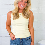 Sidney Butter Yellow Knit Sleeveless Top Mod Ref
