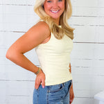 Sidney Butter Yellow Knit Sleeveless Top Mod Ref