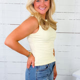 Sidney Butter Yellow Knit Sleeveless Top Mod Ref