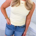 Sidney Butter Yellow Knit Sleeveless Top Mod Ref