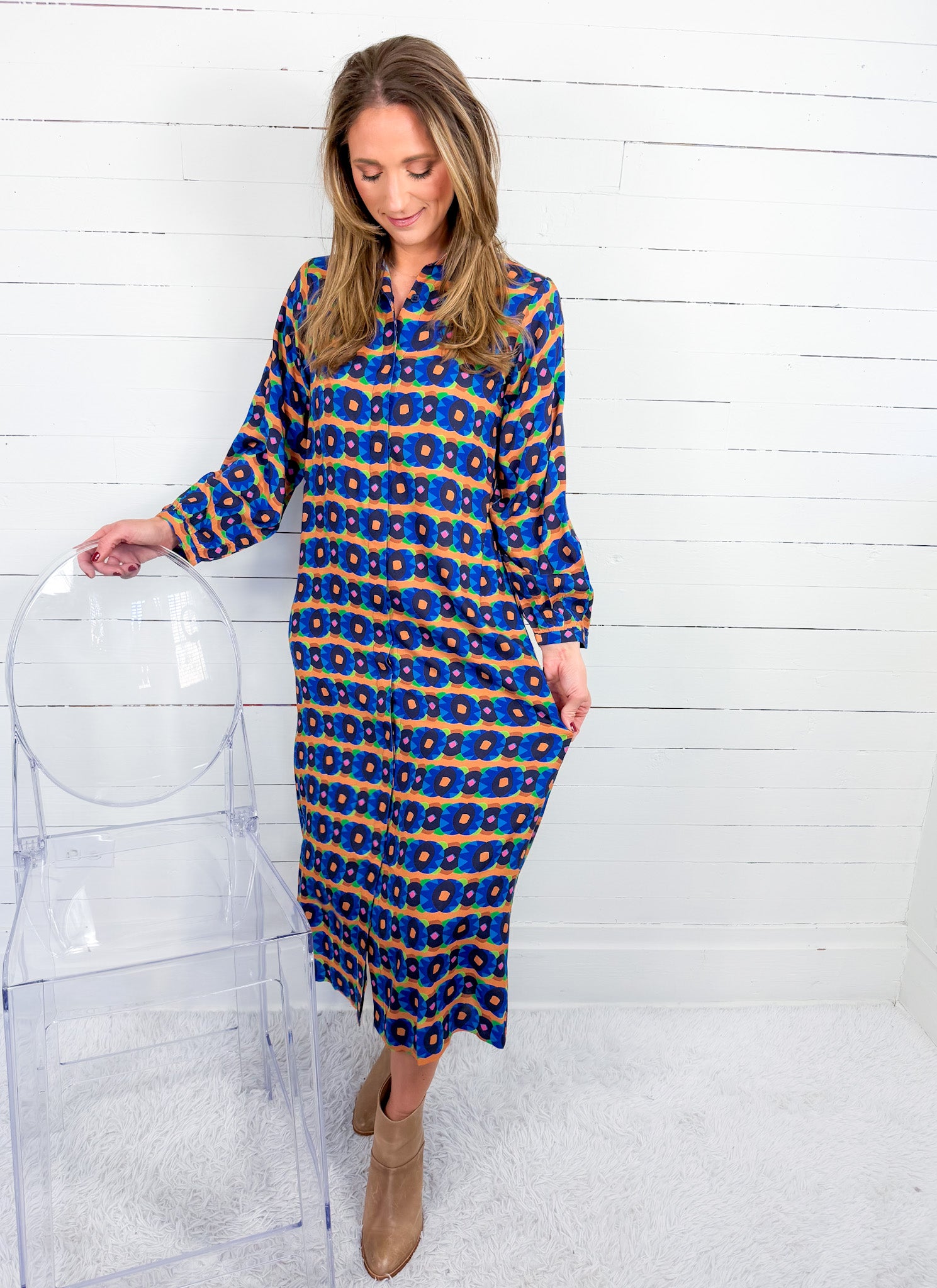 Sienna Blue Print Maxi Dress Briton Court