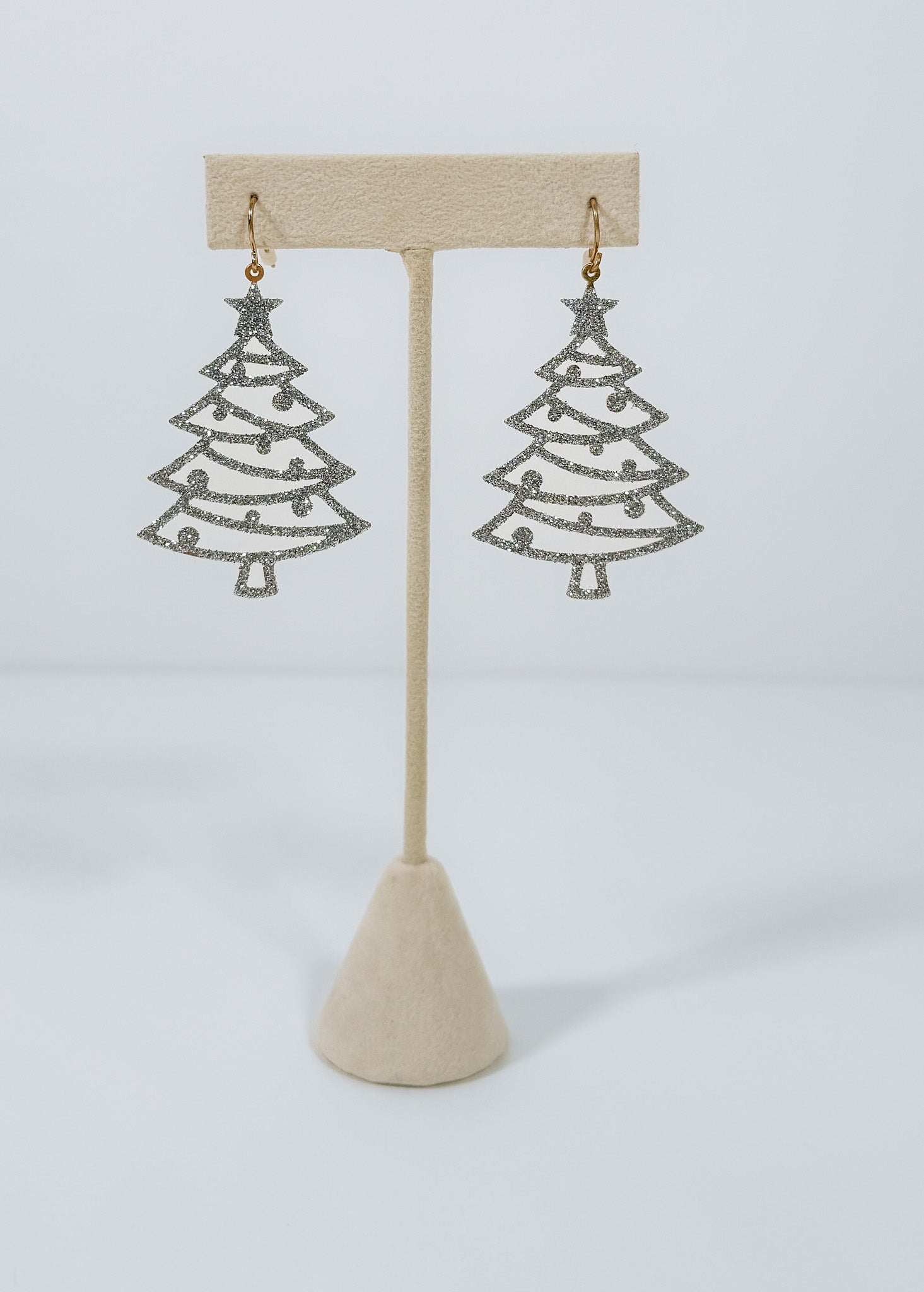 Silver Glitter Christmas Tree Earrings
