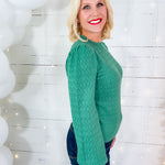 Simpson Scalloped Edge Sea Green Sweater 