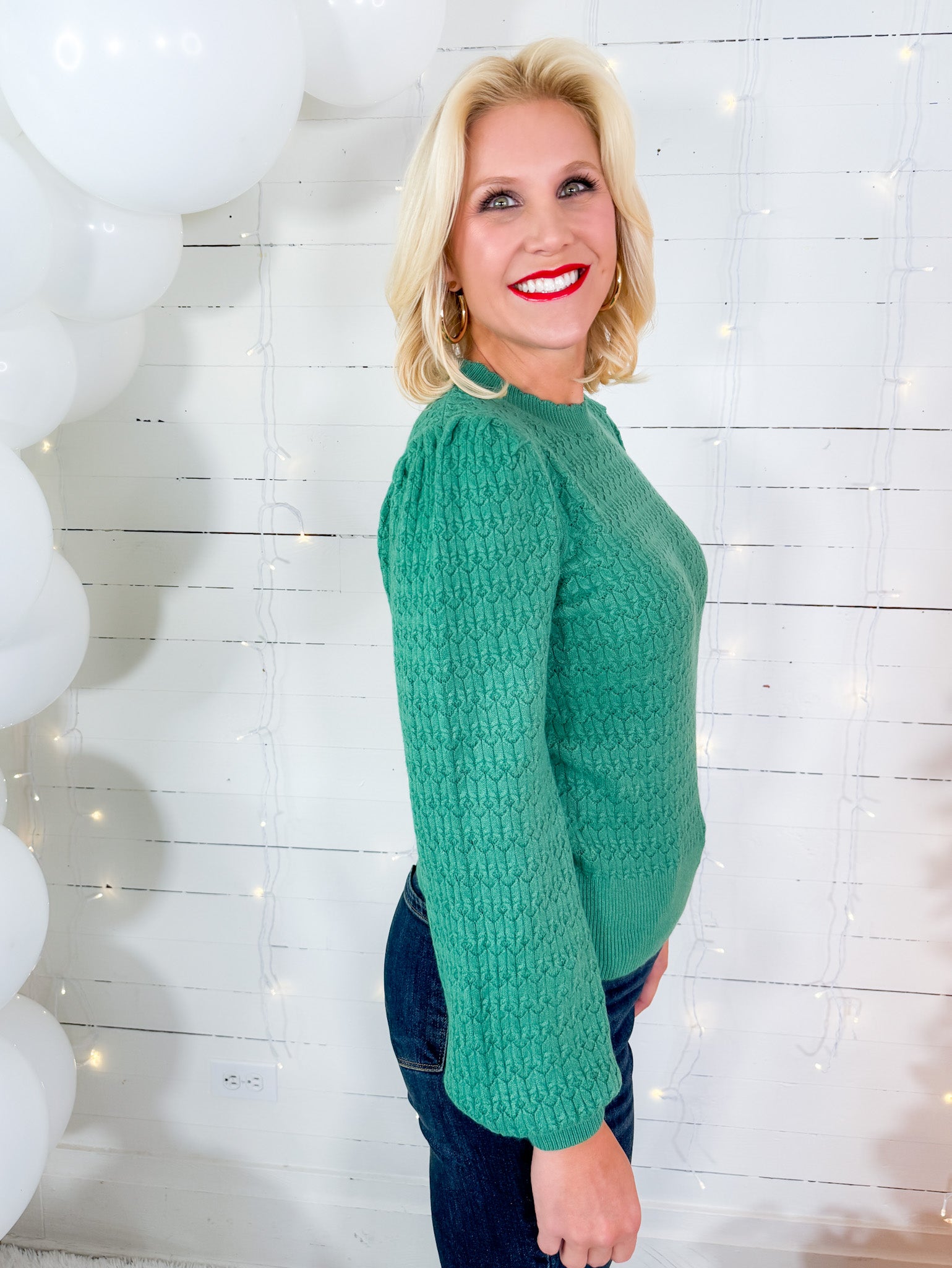 Simpson Scalloped Edge Sea Green Sweater 