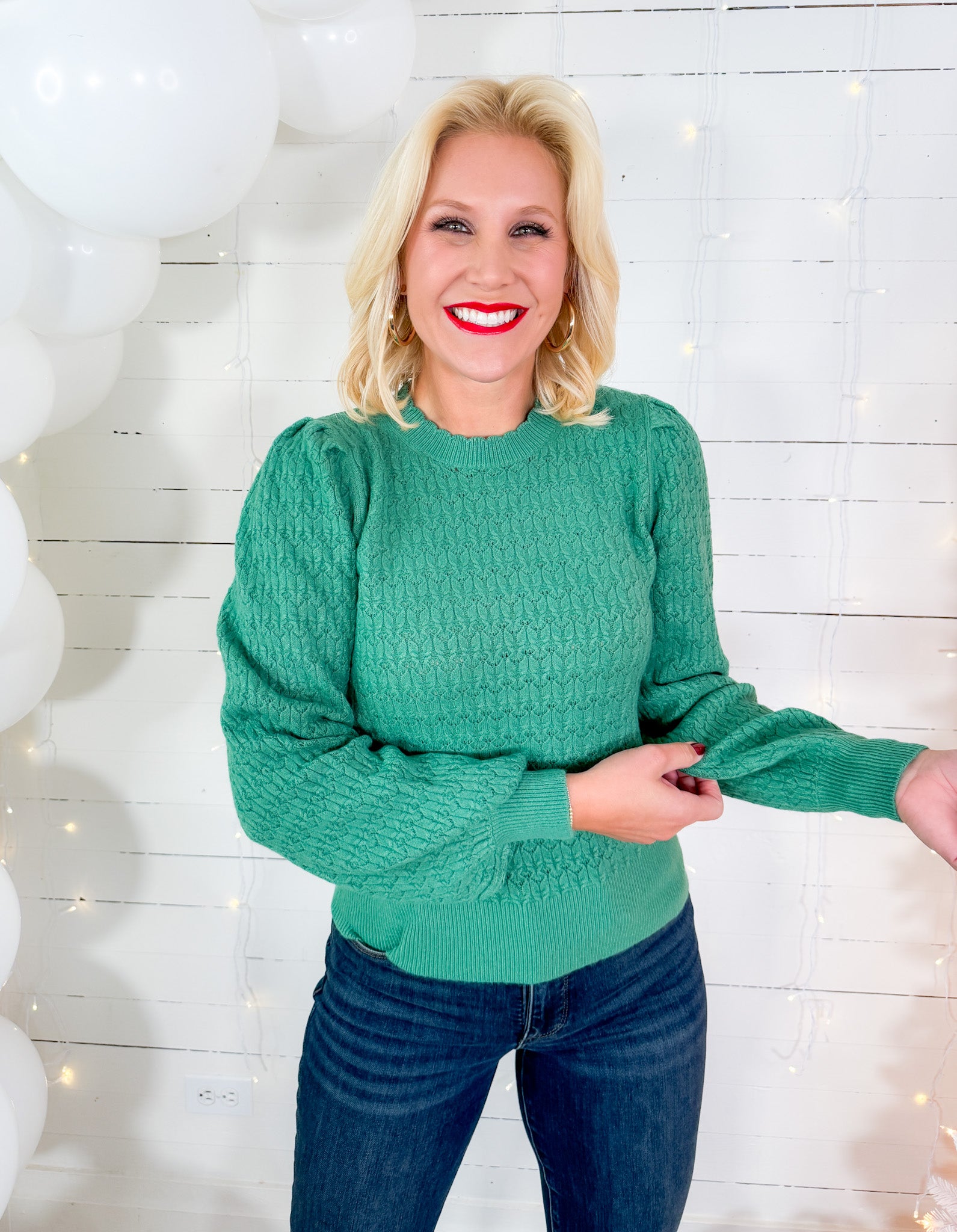 Simpson Scalloped Edge Sea Green Sweater 