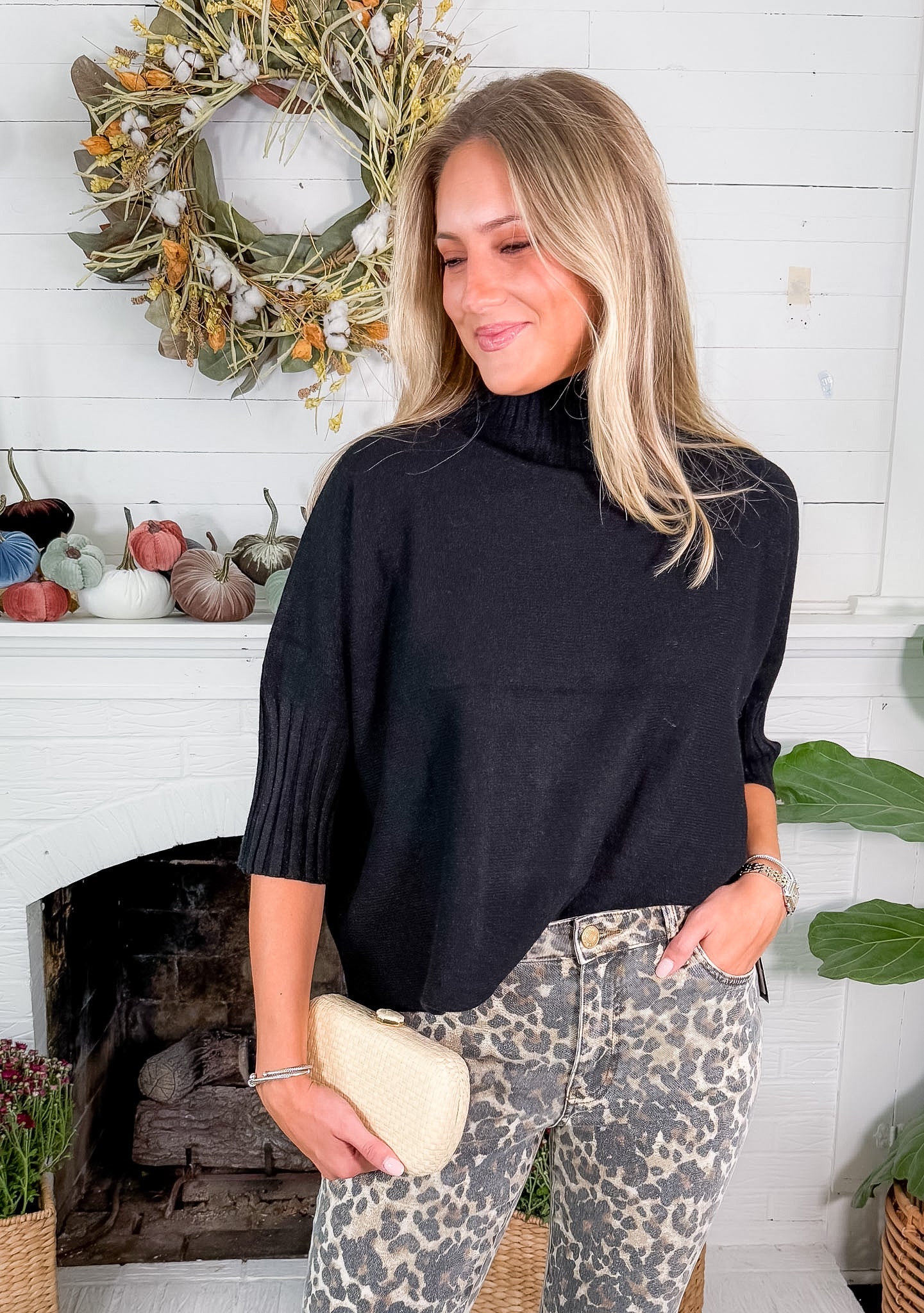 Sims Black Ribbed Turtleneck Sweater