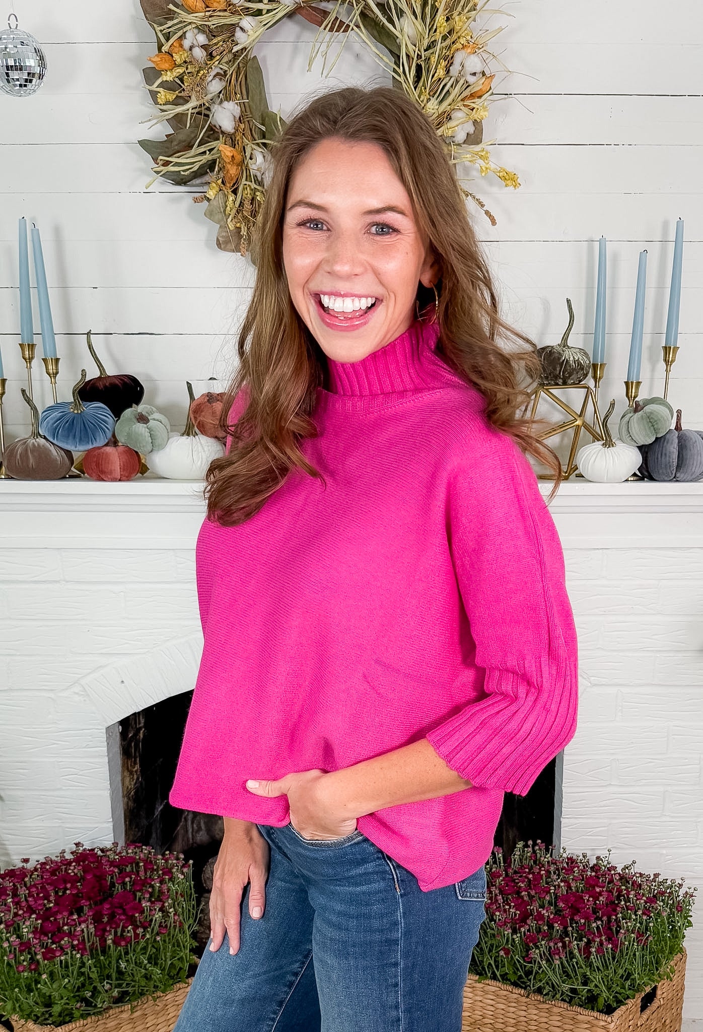 Sims Fuchsia Ribbed Turtleneck Sweater
