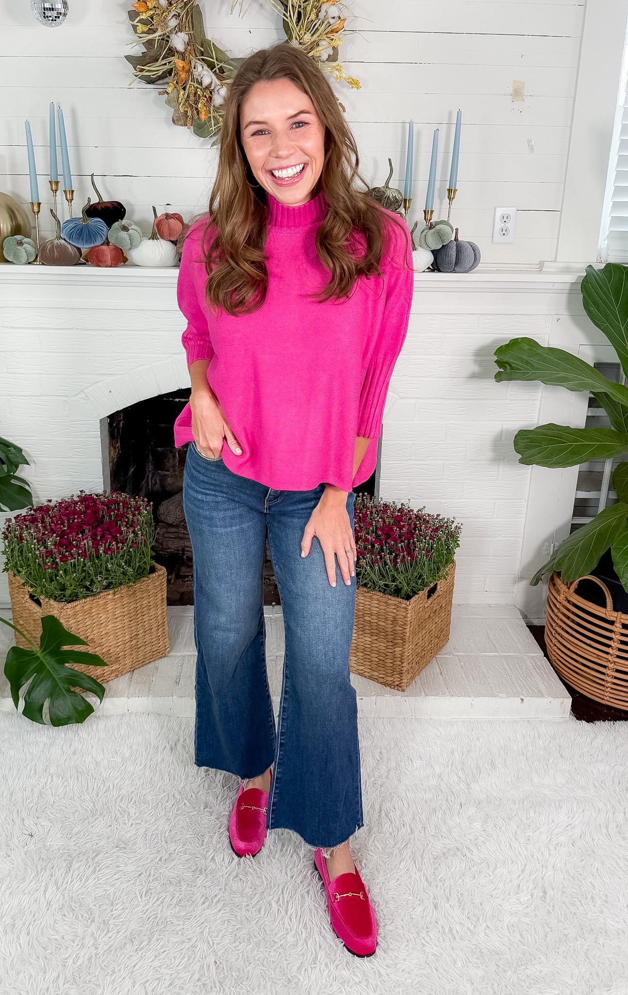 Sims Fuchsia Ribbed Turtleneck Sweater