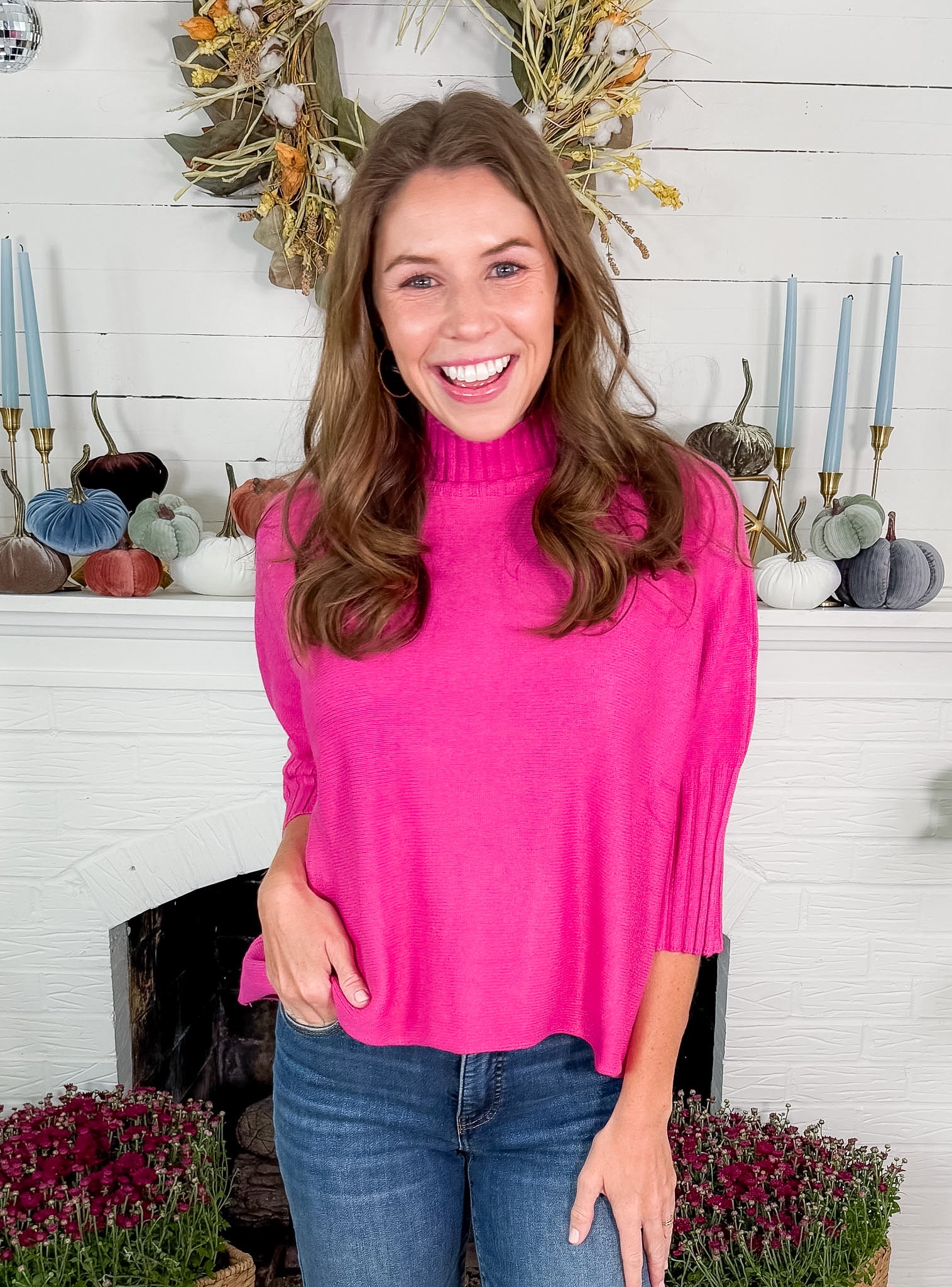 Sims Fuchsia Ribbed Turtleneck Sweater