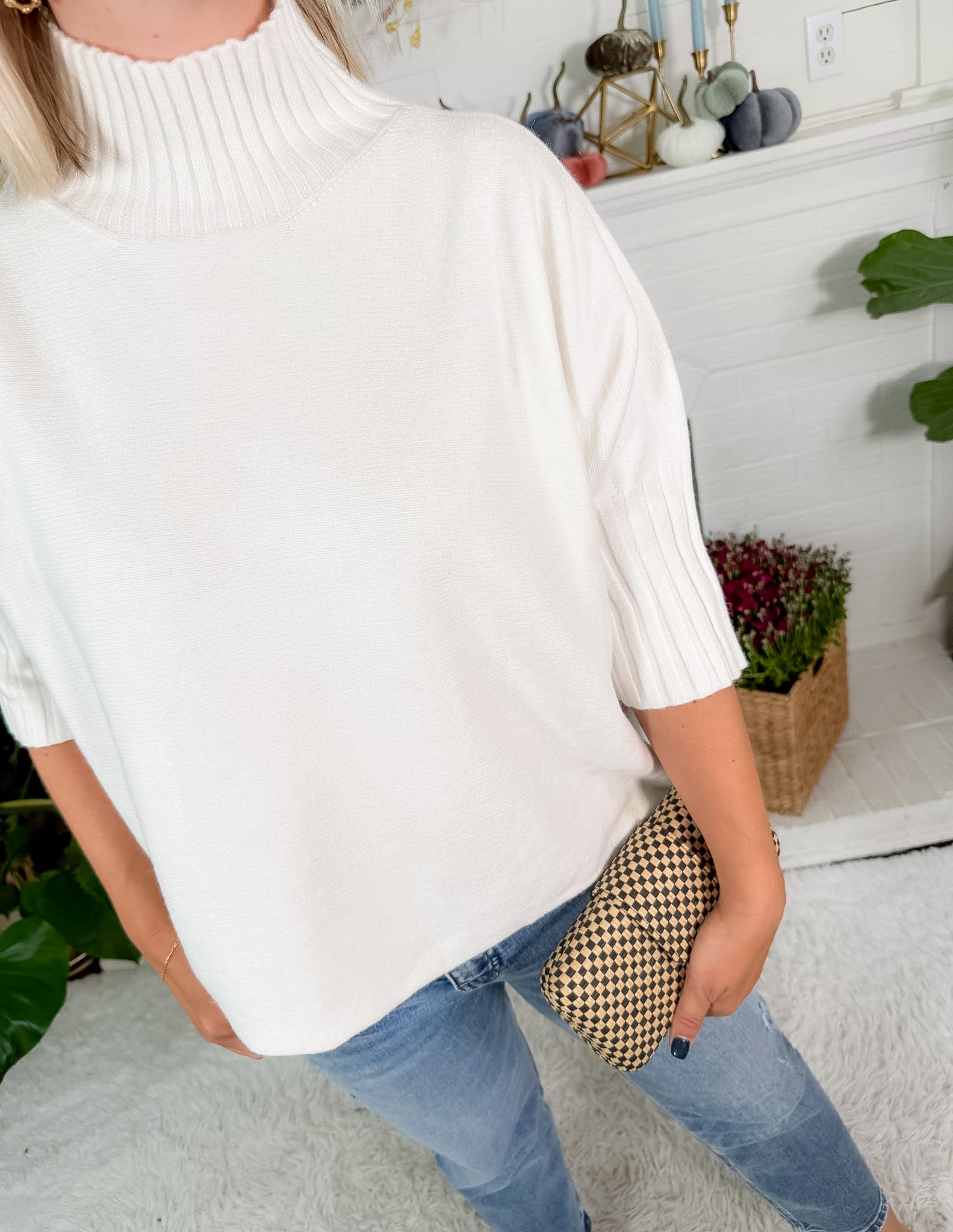 Sims Ivory Ribbed Turtleneck Sweater