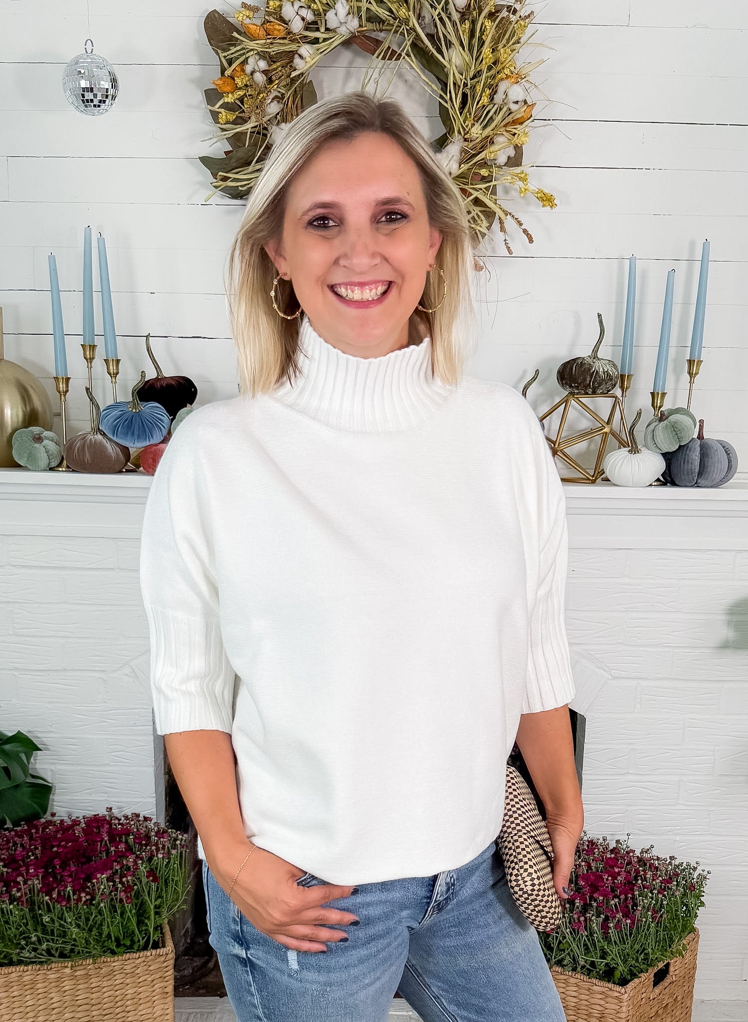 Sims Ivory Ribbed Turtleneck Sweater