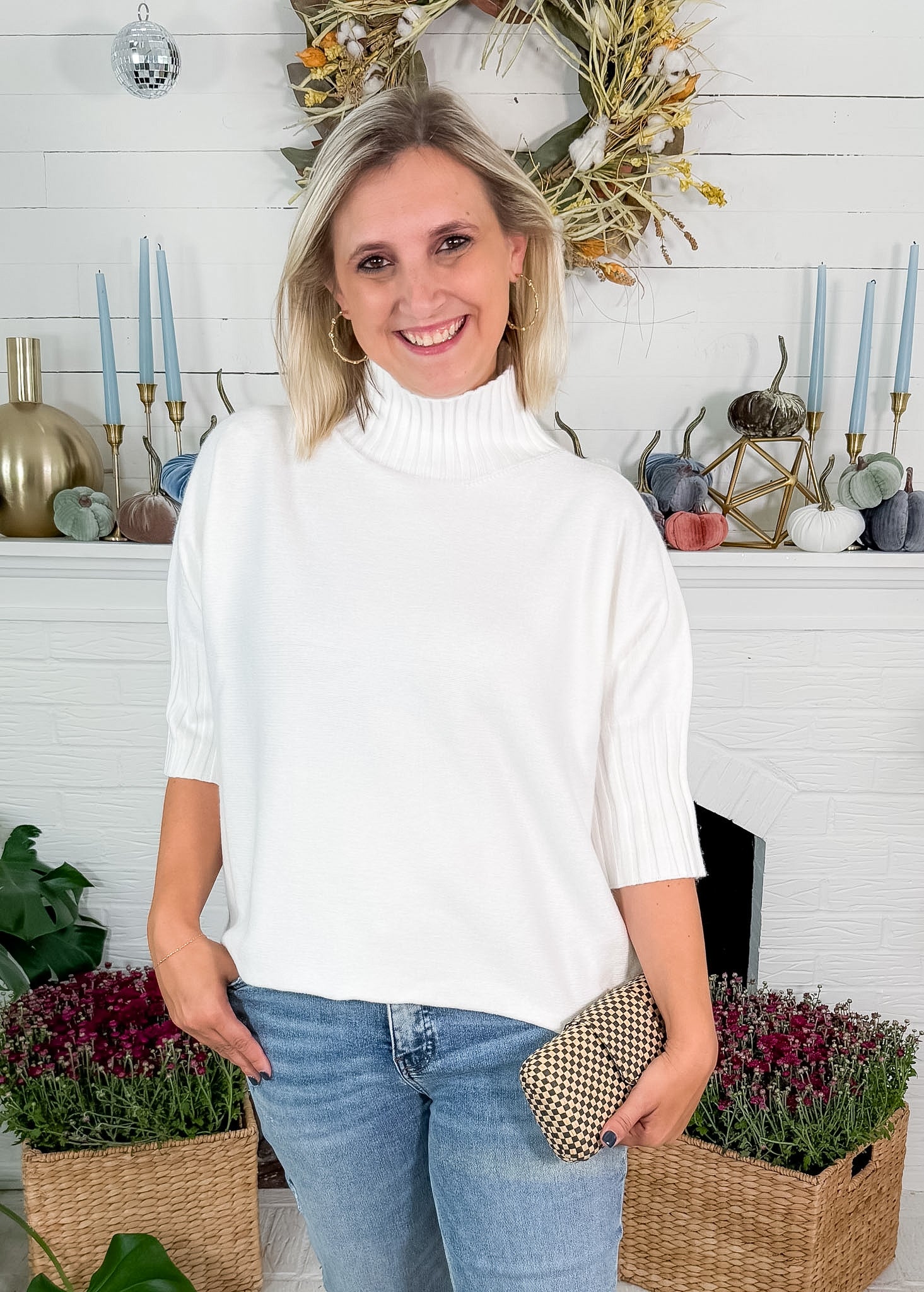Sims Ivory Ribbed Turtleneck Sweater