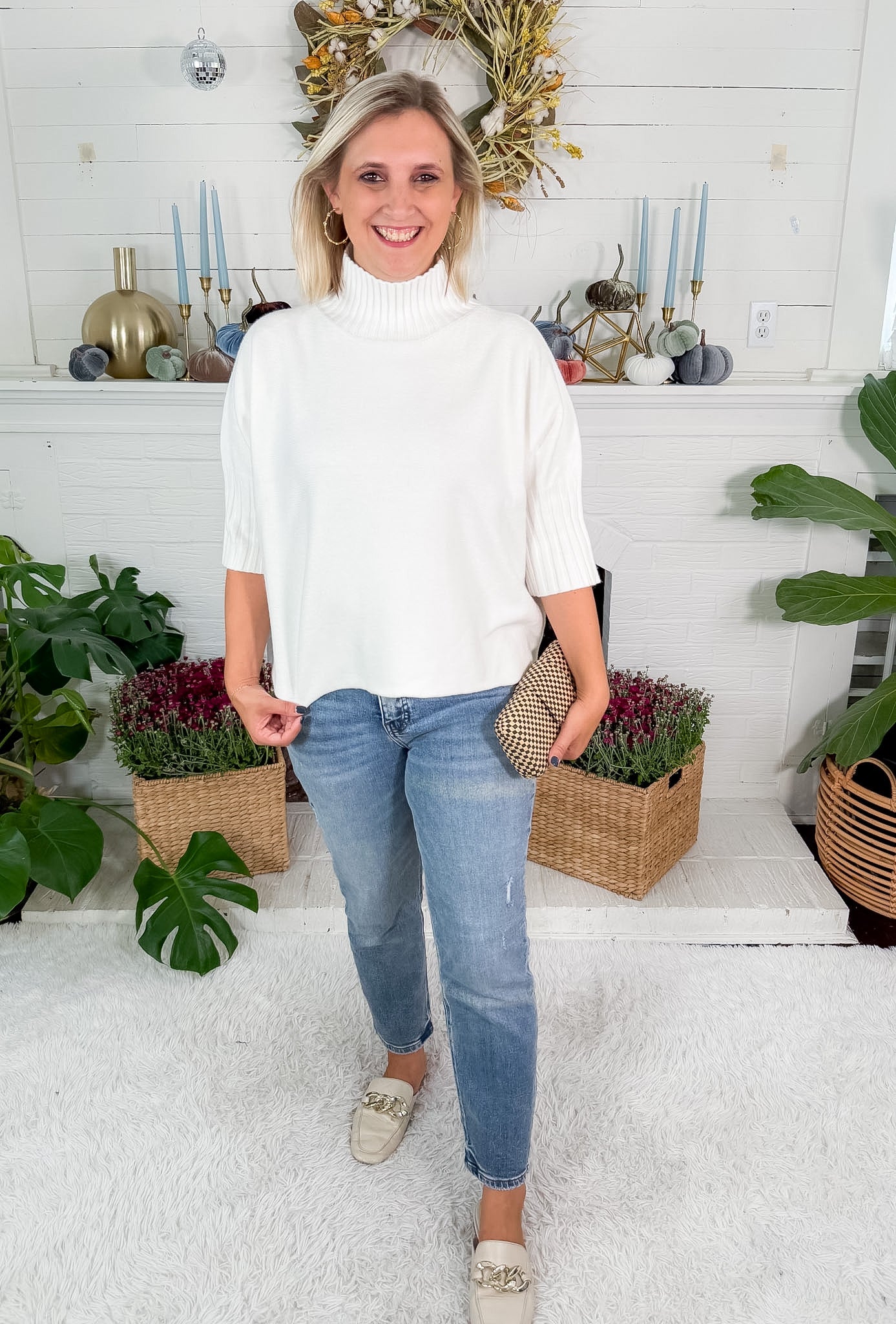 Sims Ivory Ribbed Turtleneck Sweater