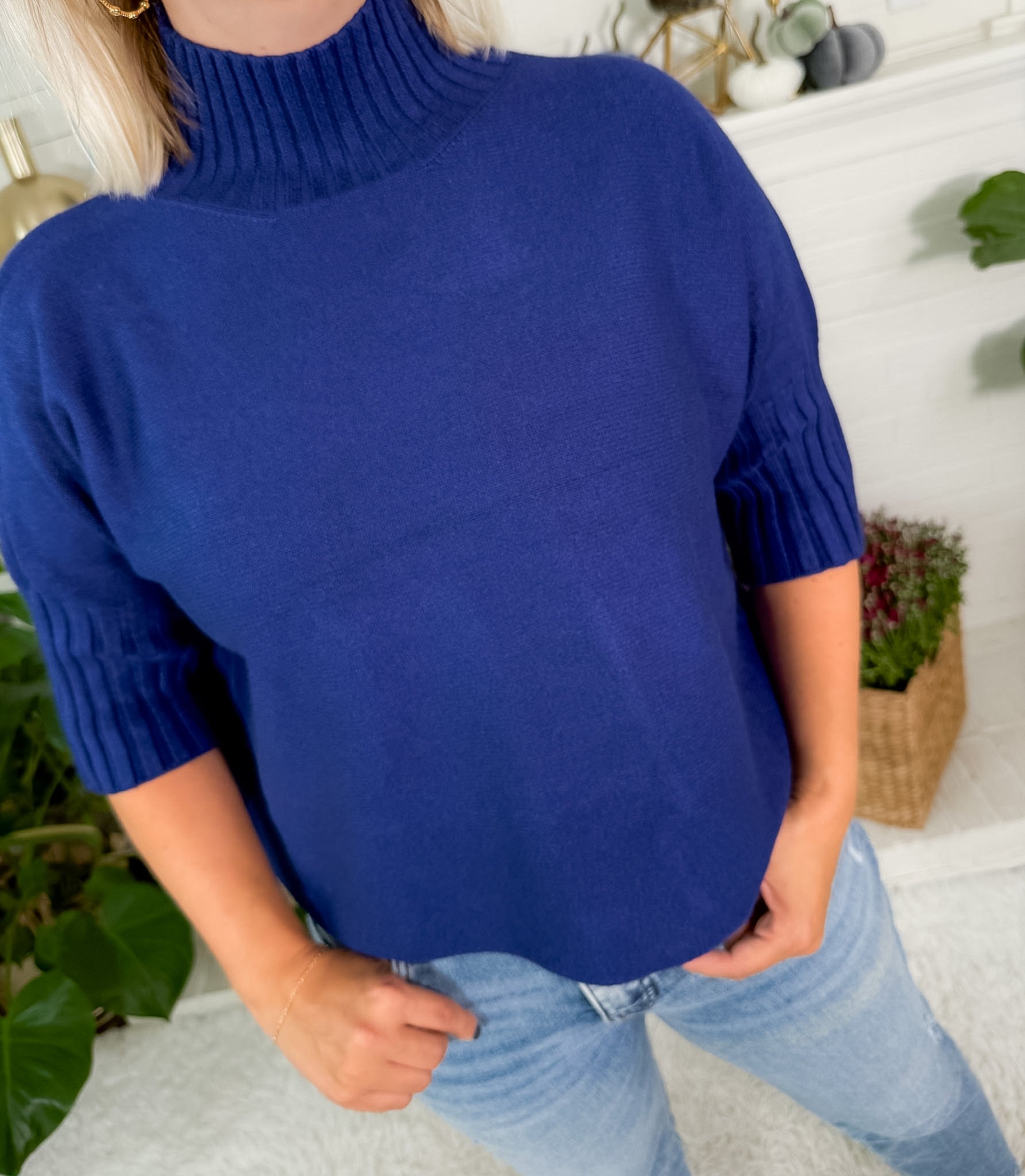 Sims Navy Ribbed Turtleneck Sweater