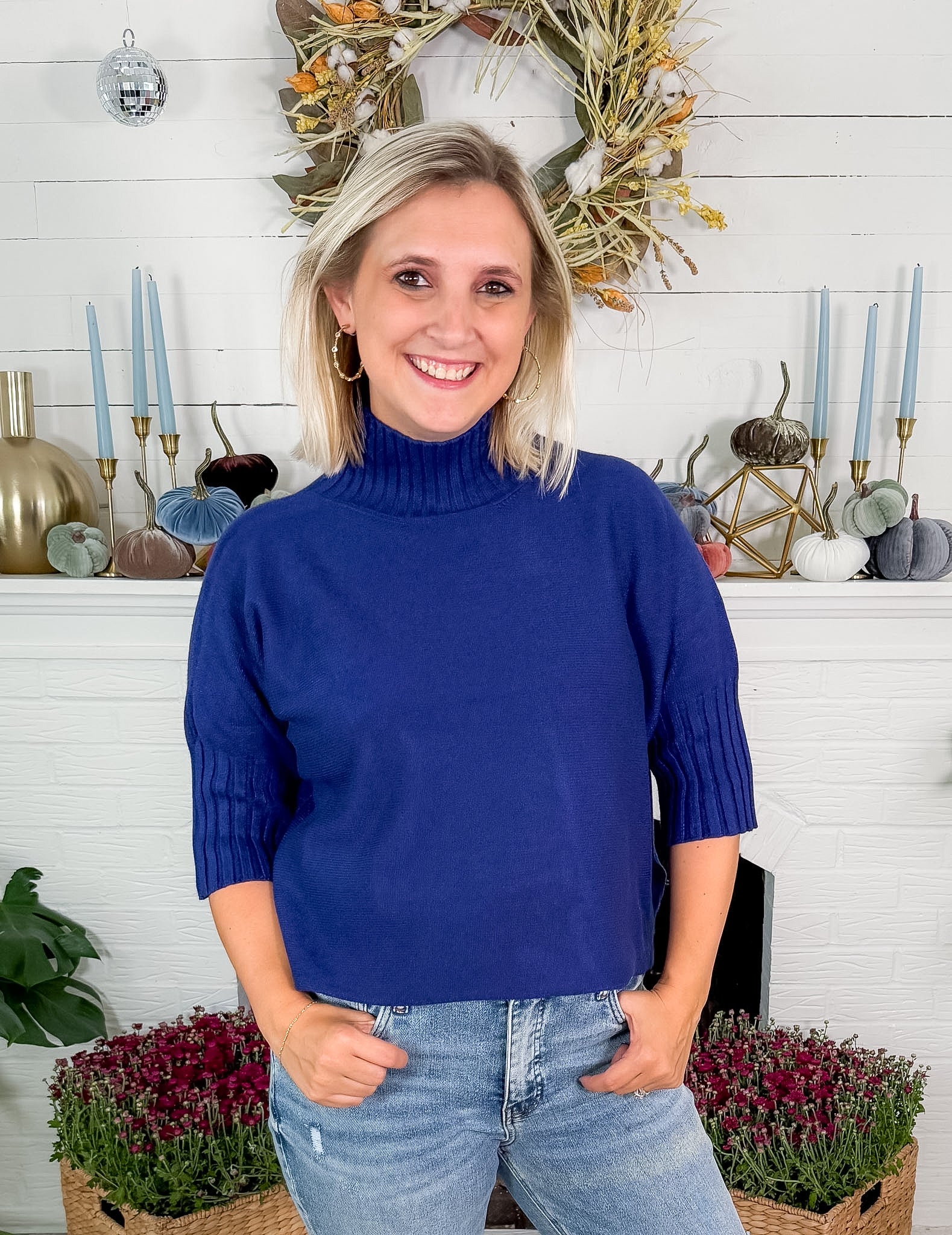 Sims Navy Ribbed Turtleneck Sweater