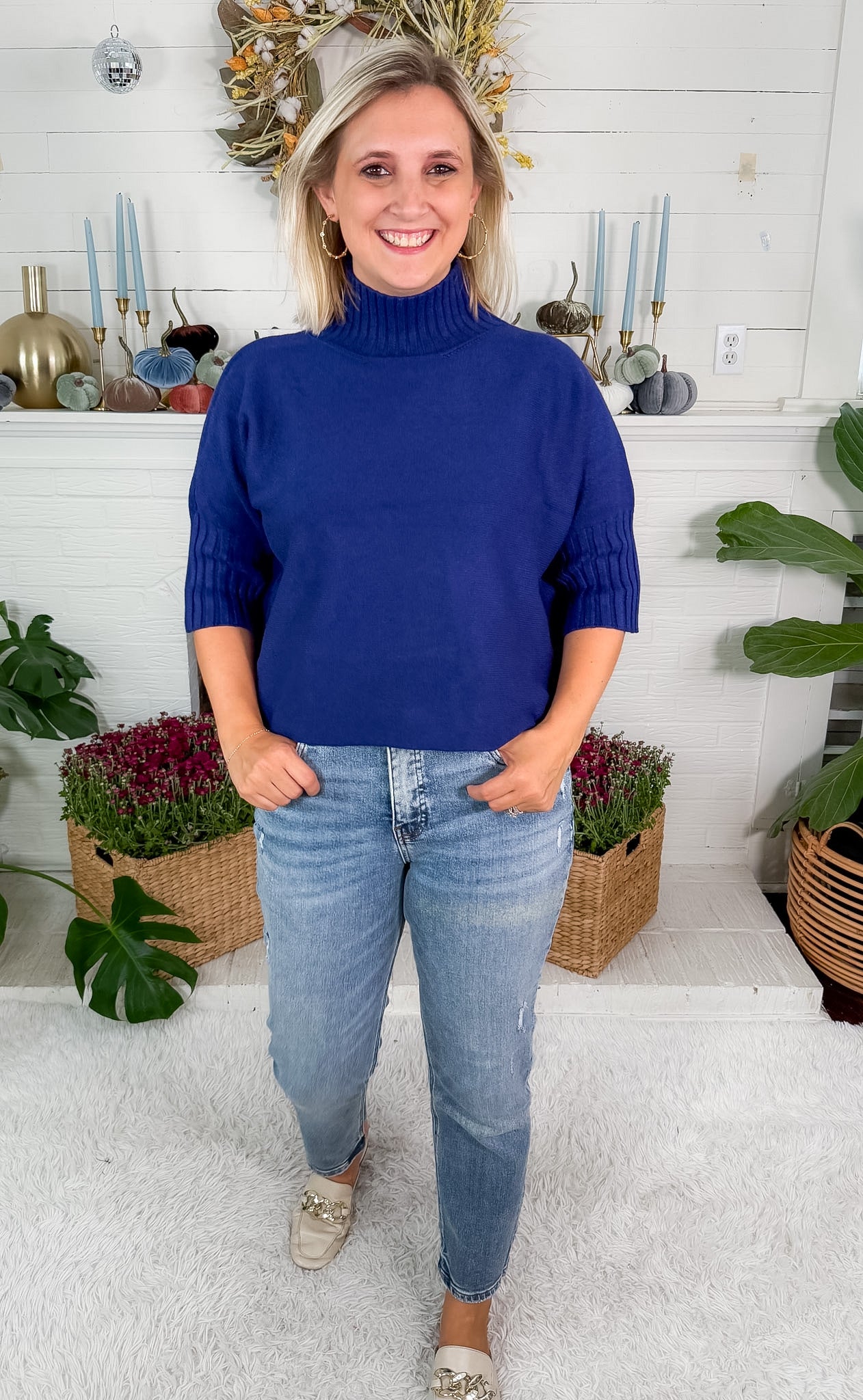 Sims Navy Ribbed Turtleneck Sweater