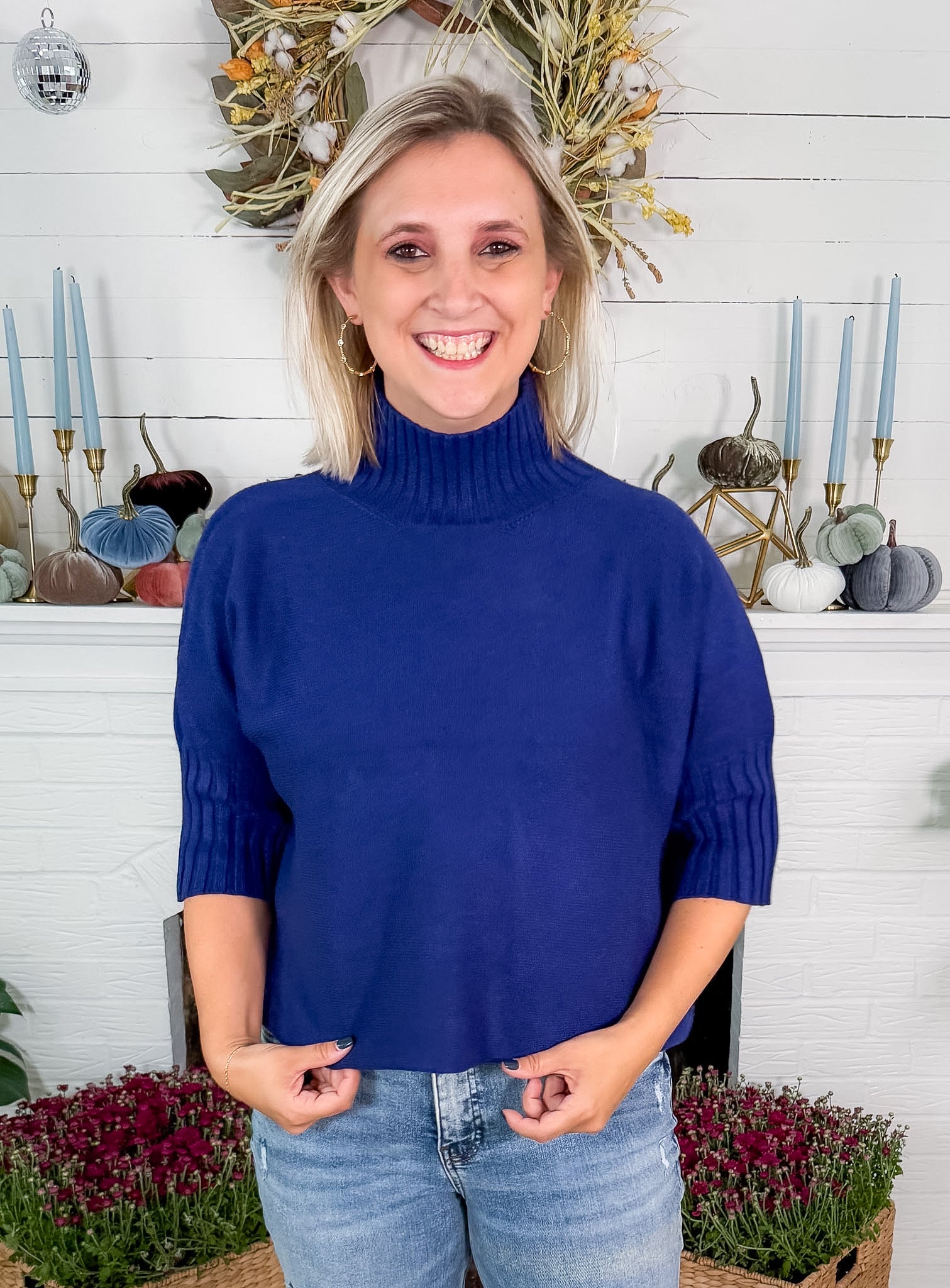 Sims Navy Ribbed Turtleneck Sweater
