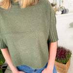 Sims Olive Ribbed Turtleneck Sweater