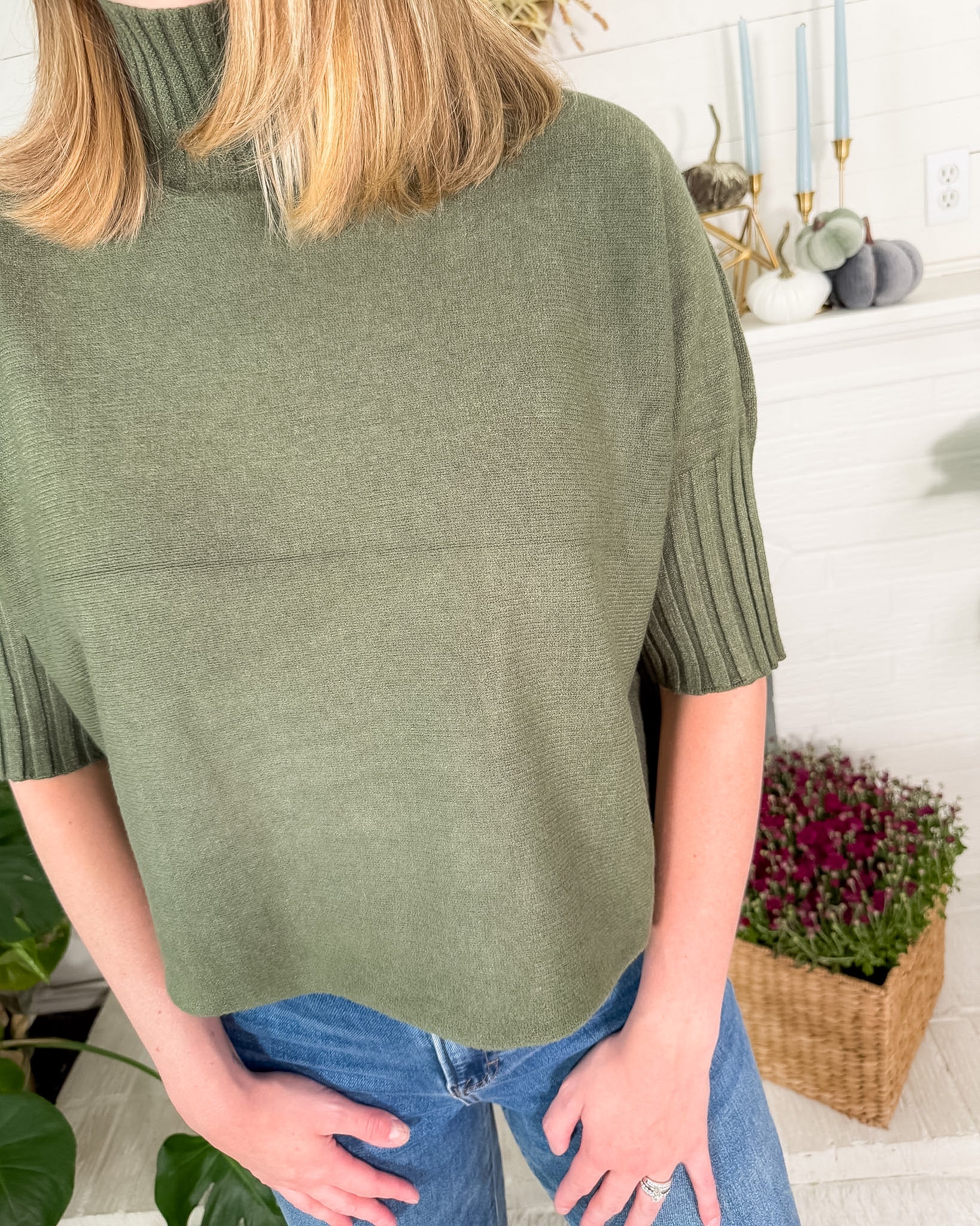 Sims Olive Ribbed Turtleneck Sweater