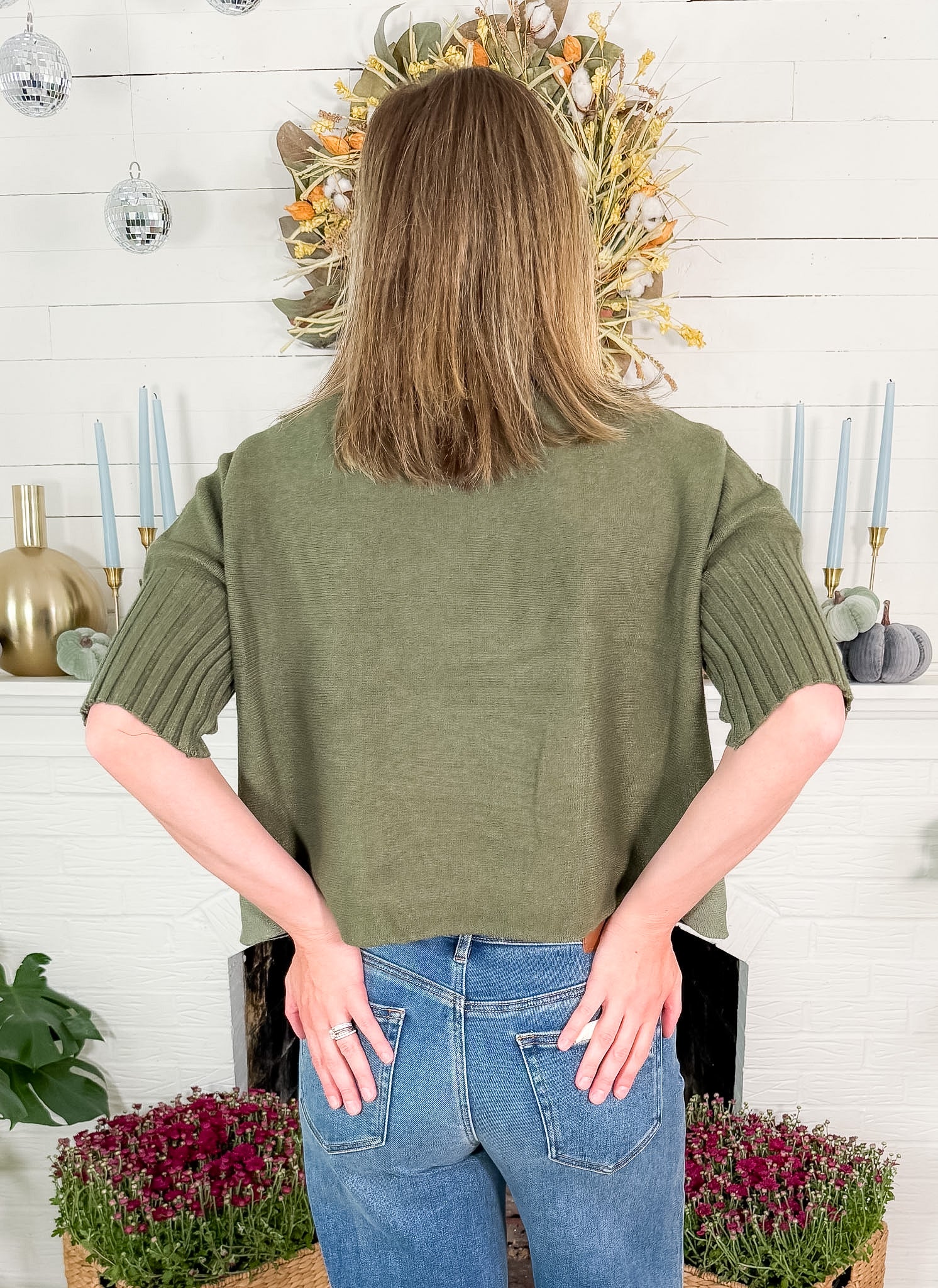 Sims Olive Ribbed Turtleneck Sweater
