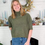 Sims Olive Ribbed Turtleneck Sweater