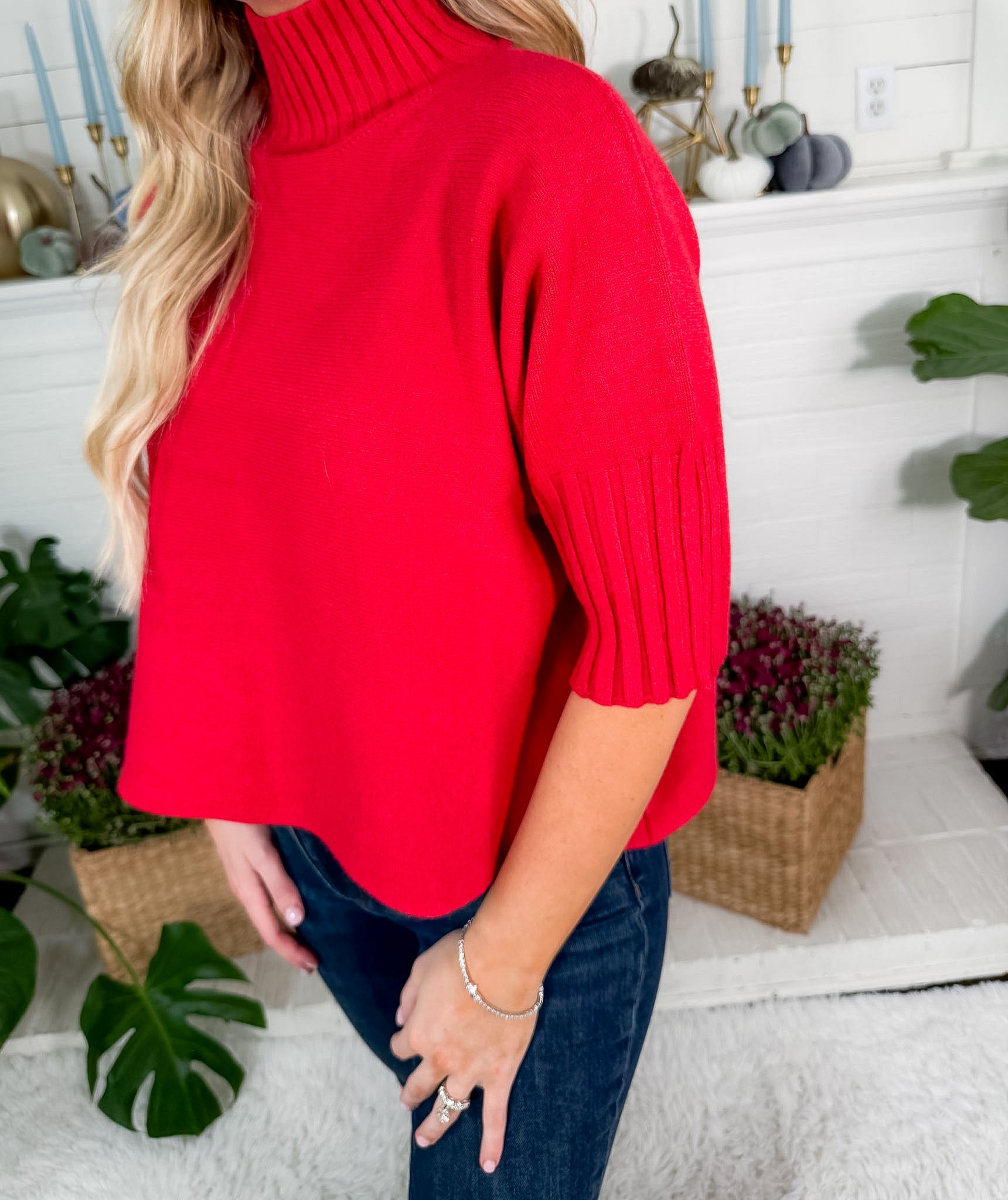 Sims Red Ribbed Turtleneck Sweater